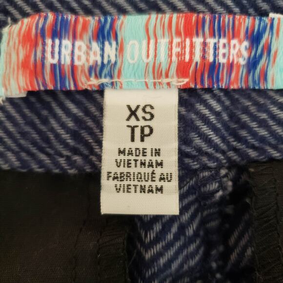 Urban Outfitters 100% Cotton Wide Leg Pleated Herringbone High Rise Blue Pant XS - Picture 9 of 13